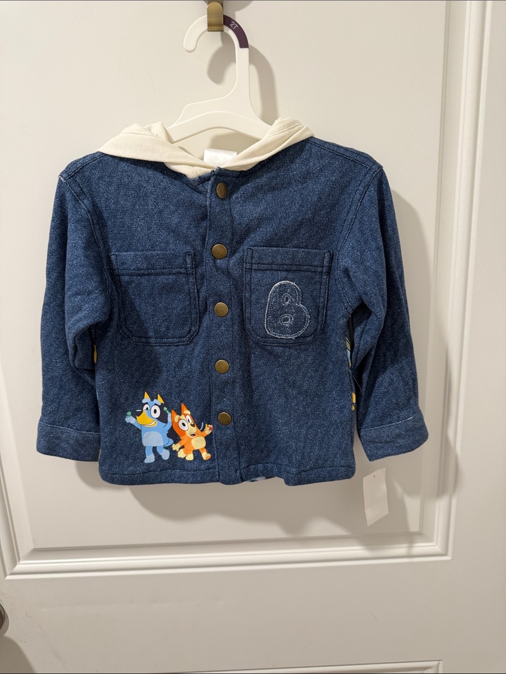 Kids Denim-Look Hooded lightweight Jacket with Bluey 2T NWT